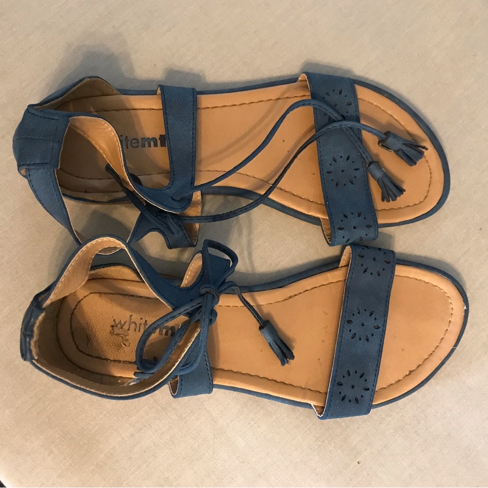 Whitemt. Blue Ankle Tie Sandals